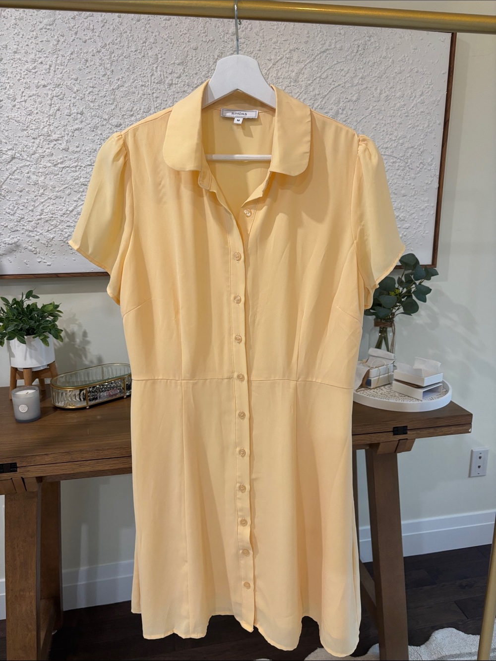 RIHOAS Pale Yellow Button-Front Short Dress